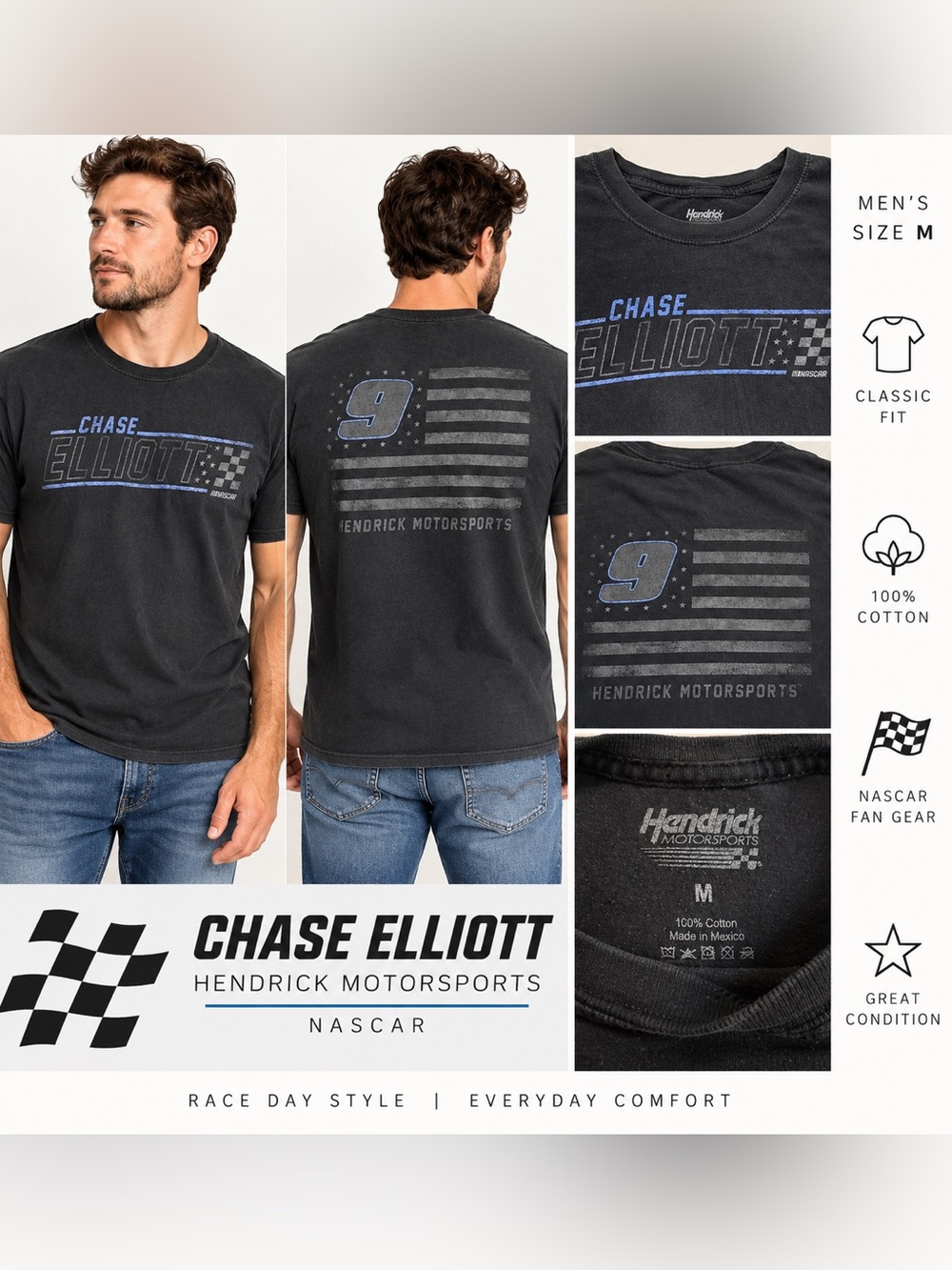 Chase Elliott #9 Hendrick Motorsports NASCAR Graphic Tee Men’s M